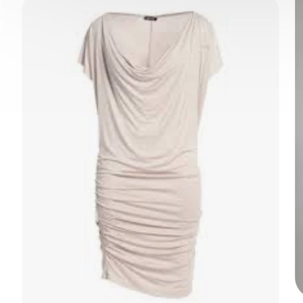 Lanston Sport White Asymmetrical Ruched Mini Dress